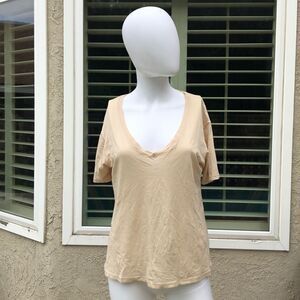 Project Social T Beige V Neck Short Sleeve T Sz M
